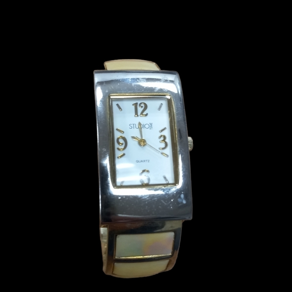 Studio Vintage Yellow Shell Gold Tone Clamp Watch